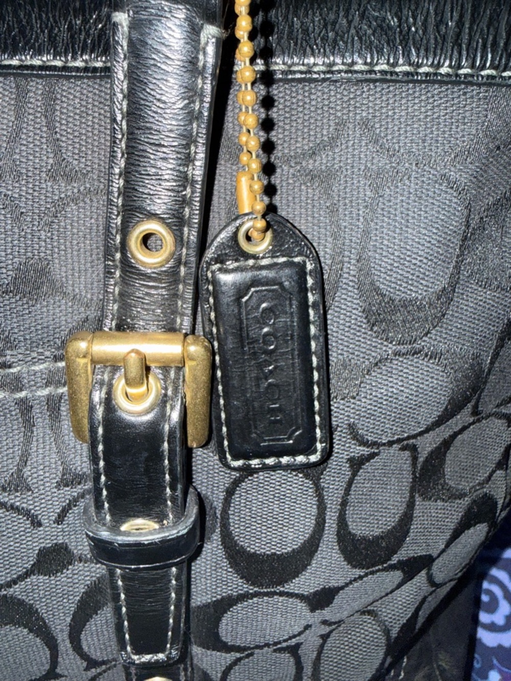 Coach Black Signature Canvas Tote with Gold-Tone Hardware - Picture 4 of 7